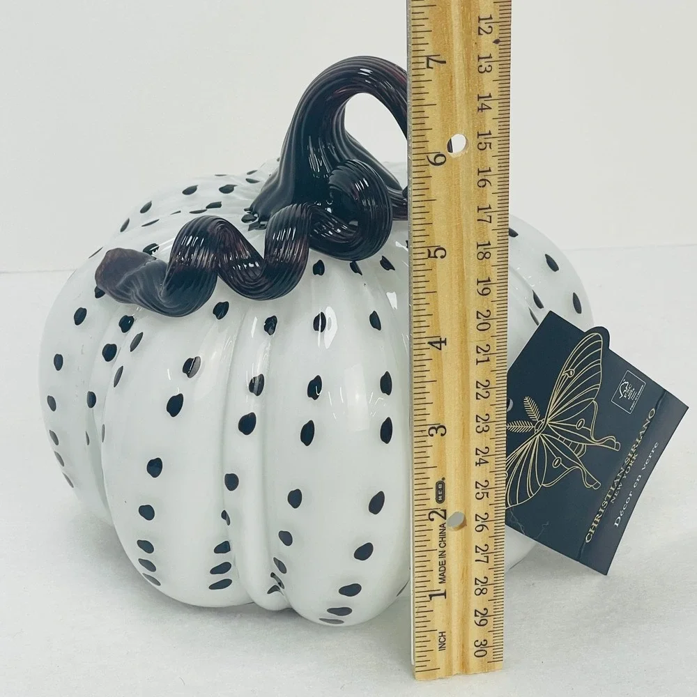 Christian Siriano New York Glass Pumpkin Decor White Black Polka Dot Purple Stem